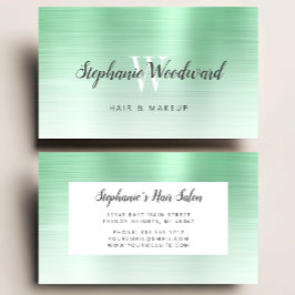 Mint Green Ombre Brushed Metal Monogram Hair Salon Visitenkarte