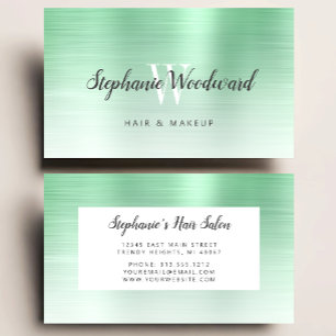 Mint Green Ombre Brushed Metal Monogram Hair Salon Visitenkarte