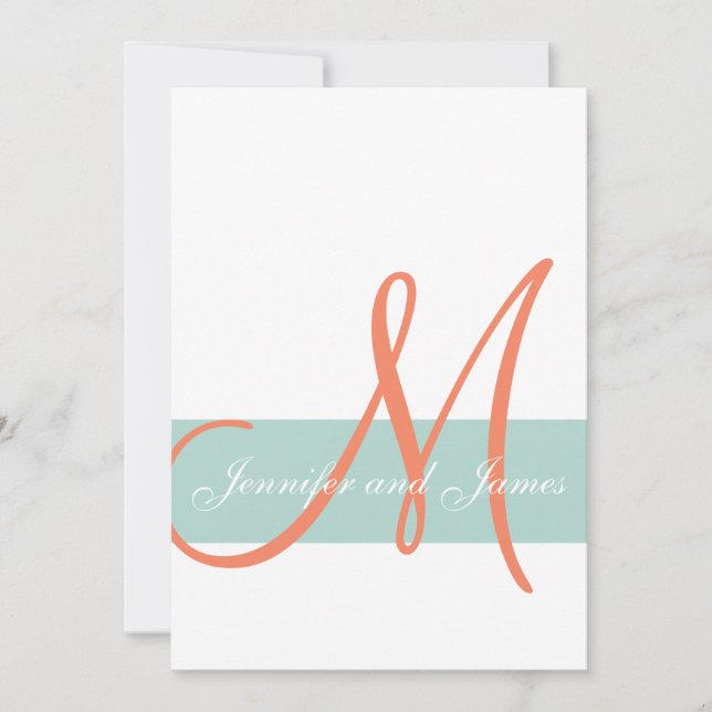 Mint Green Orange Monogram Names Simple Wedding Einladung (Vorderseite)