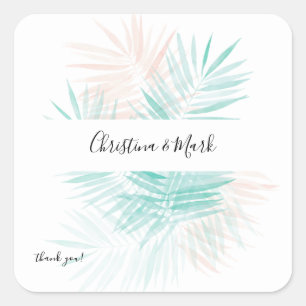 Mint Green Palm Leaf Vielen Dank Quadratischer Aufkleber