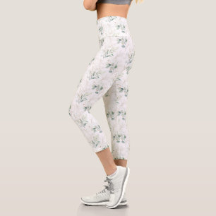 Mint Green Pastel Blumengrün Muster Capri Leggings