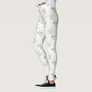 Mint Green Pastel Blumengrün Muster Leggings