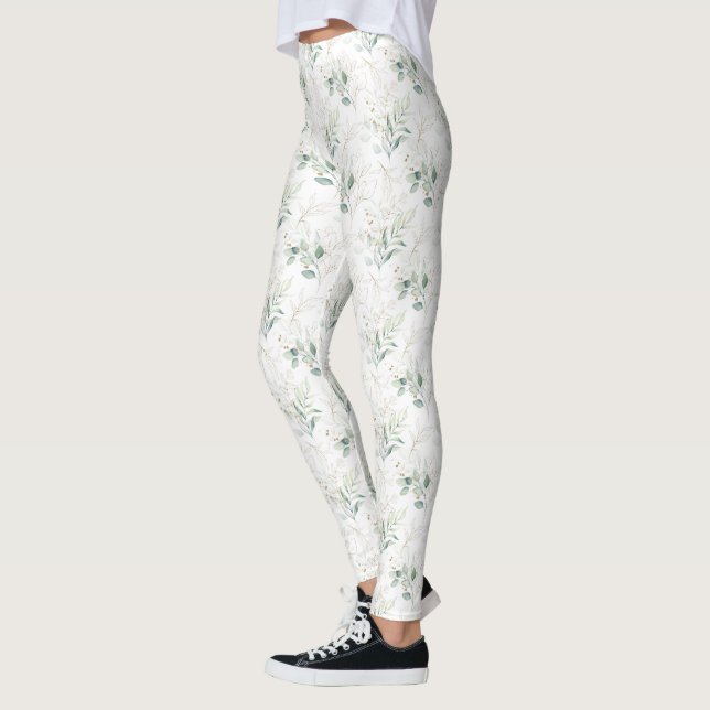Mint Green Pastel Blumengrün Muster Leggings (Links)