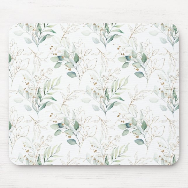 Mint Green Pastel Blumengrün Muster Mousepad (Vorne)