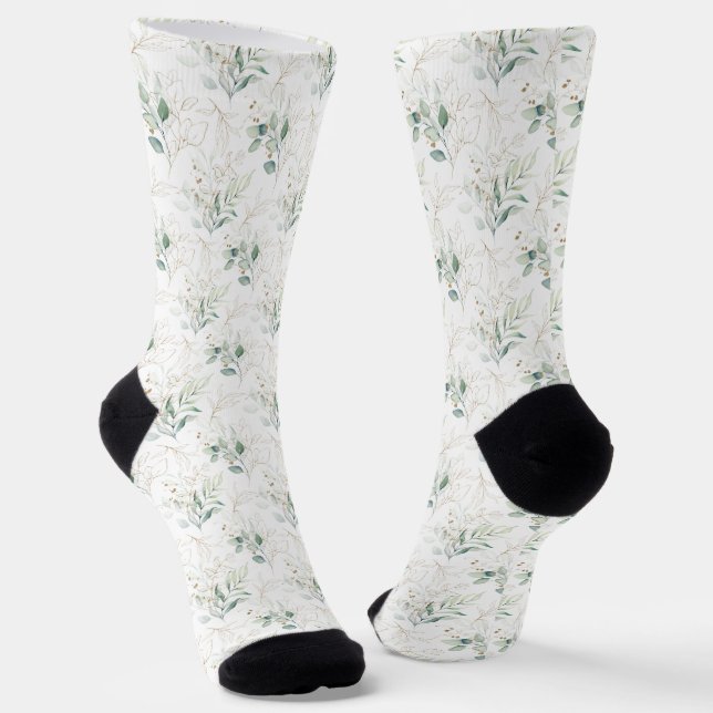 Mint Green Pastel Blumengrün Muster Socken (Gewinkelt)