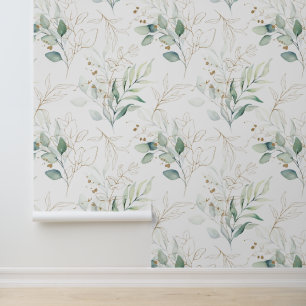 Mint Green Pastel Blumengrün Muster Tapete