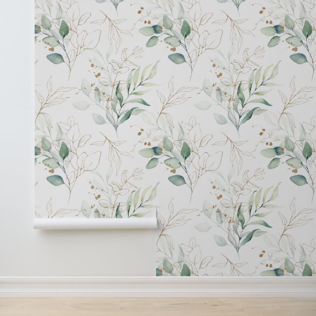 Mint Green Pastel Blumengrün Muster Tapete (Anwendung)