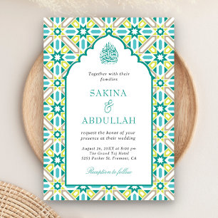 Mint Green Persian Mosaic QR Code Muslim Hochzeit Einladung