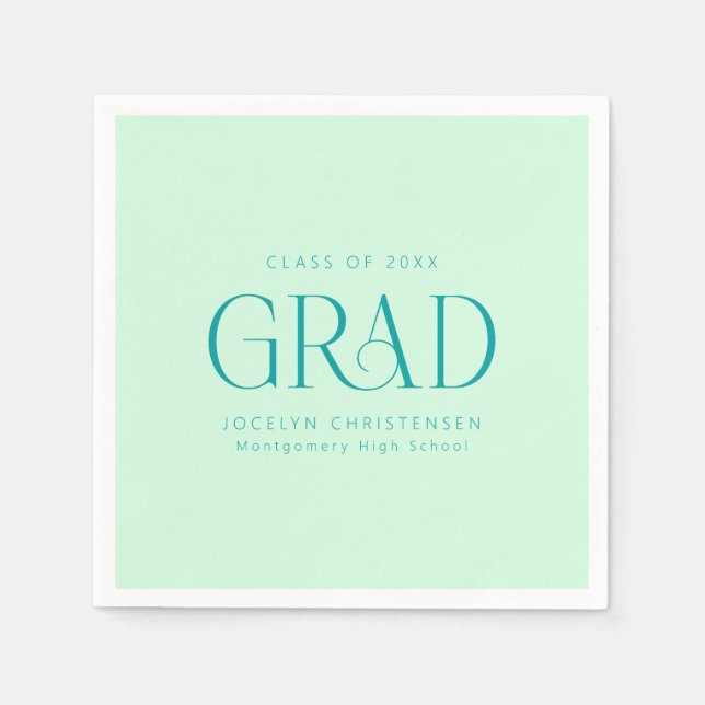 Mint Green Personalisiert Minimalistisch Grad Part Serviette (Vorderseite)