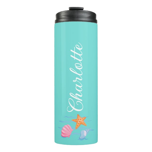Mint Green Personalisiert Seashells Thermosbecher (Vorderseite)