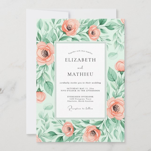 Mint Green Picturesque Spring Wedding Einladung (Vorderseite)