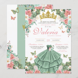 Mint Green Pink Gold Elegante Prinzessin Quinceane Einladung