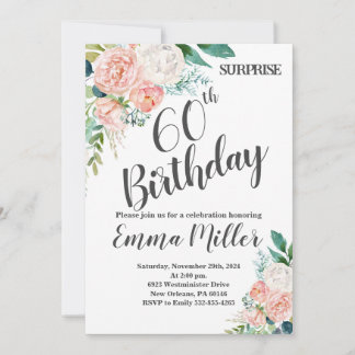 Mint Green & Pink Peonies 60. Geburtstag Einladung