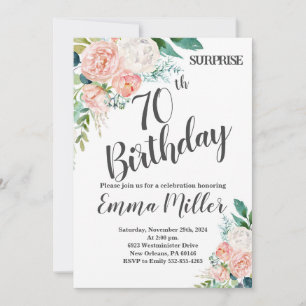 Mint Green & Pink Peonies 70. Geburtstag Einladung
