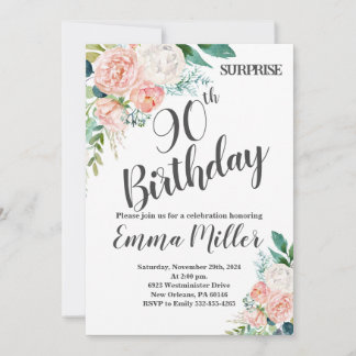 Mint Green & Pink Peonies 90. Geburtstag Einladung