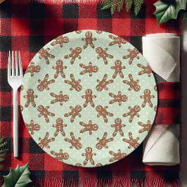 Mint Green Polka Dot Gingerbread Mann Weihnachten Pappteller