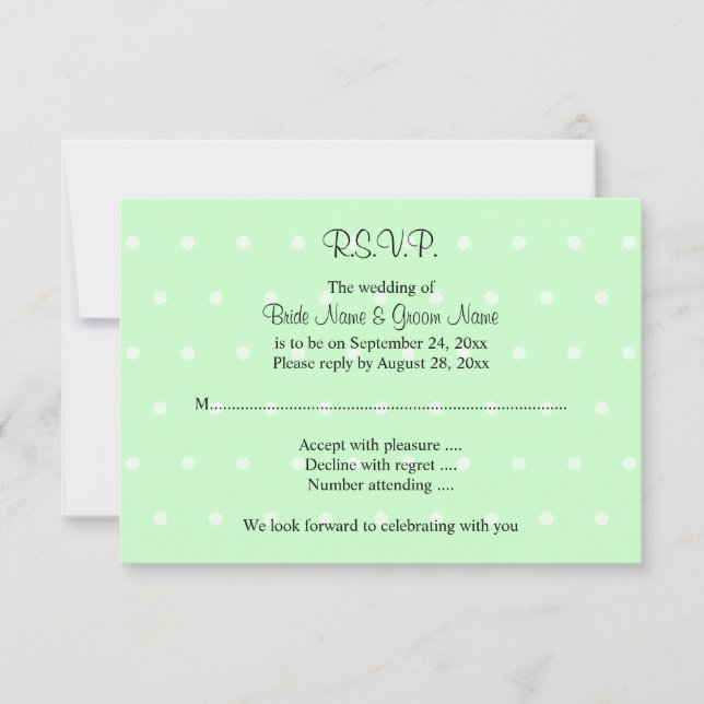 Mint Green Polka Dot Muster. Hochzeit RSVP Karte (Vorderseite)
