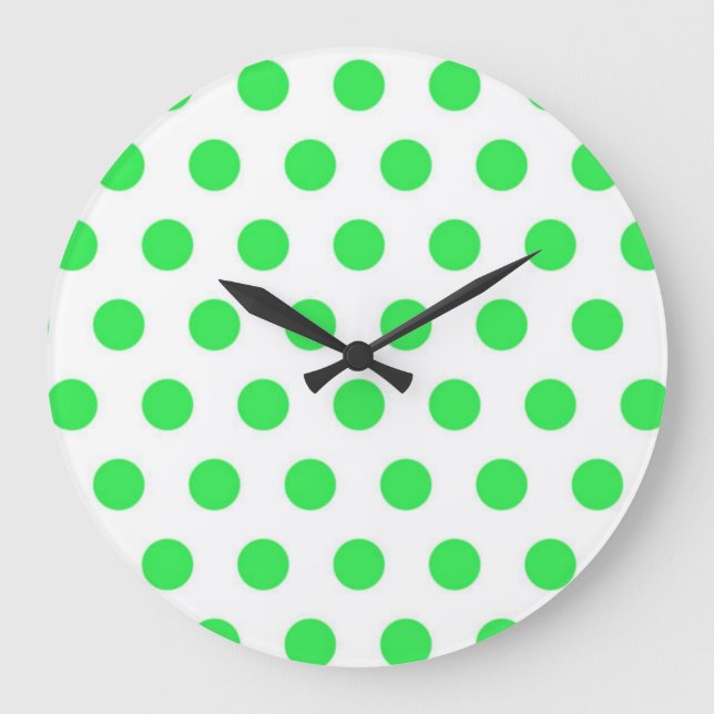 Mint Green Polka Dots Große Wanduhr (Vorderseite)