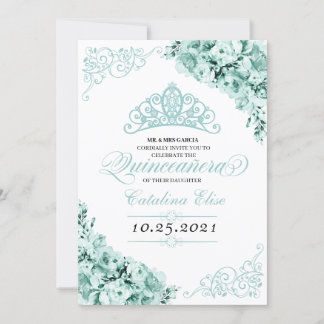 Mint Green Princess Crown Quinceanera Geburtstag Einladung