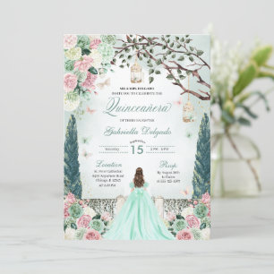 Mint Green Princess Verzauberter Garten Quinceaner Einladung