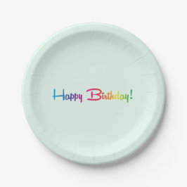 Mint Green & Rainbow "Happy Birthday" Papierplatte Pappteller