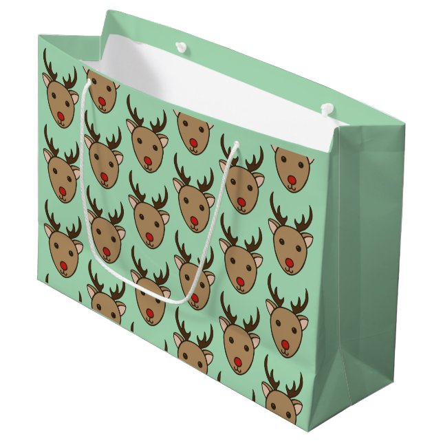 Mint Green Rentier Weihnachtsgeschenktasche Große Geschenktüte (Vorderseite Schrägansicht)