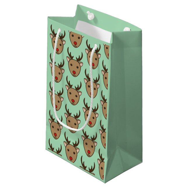 Mint Green Rentier Weihnachtsgeschenktasche Kleine Geschenktüte (Vorderseite Schrägansicht)