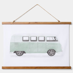 Mint Green Retro Van Kinderzimmer Dekor Wandteppich Mit Holzrahmen