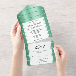 Mint Green Ribbon Wedding All In One Einladung