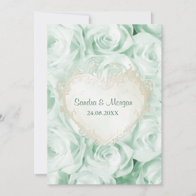 Mint Green Rose Floral Wedding Einladung (Vorderseite)