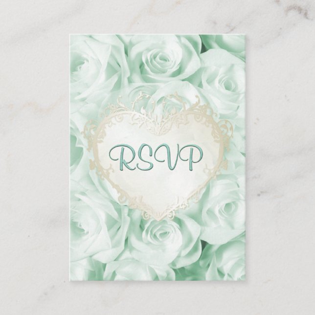 Mint Green Rose Floral Wedding RSVP Begleitkarte (Vorderseite)