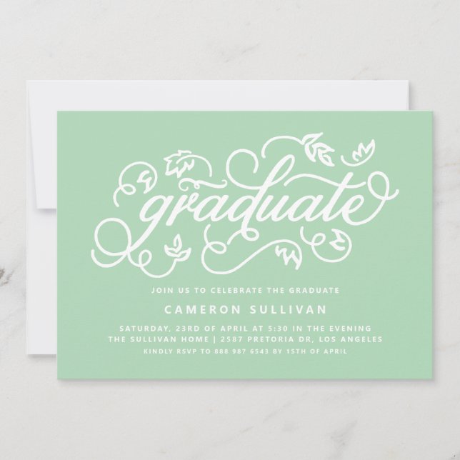 Mint Green Rustic Calligraphy Graduation Party Einladung (Vorderseite)