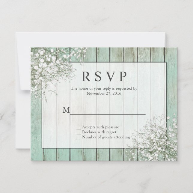 Mint Green Rustic Gipskraut UAWG RSVP Karte (Vorderseite)