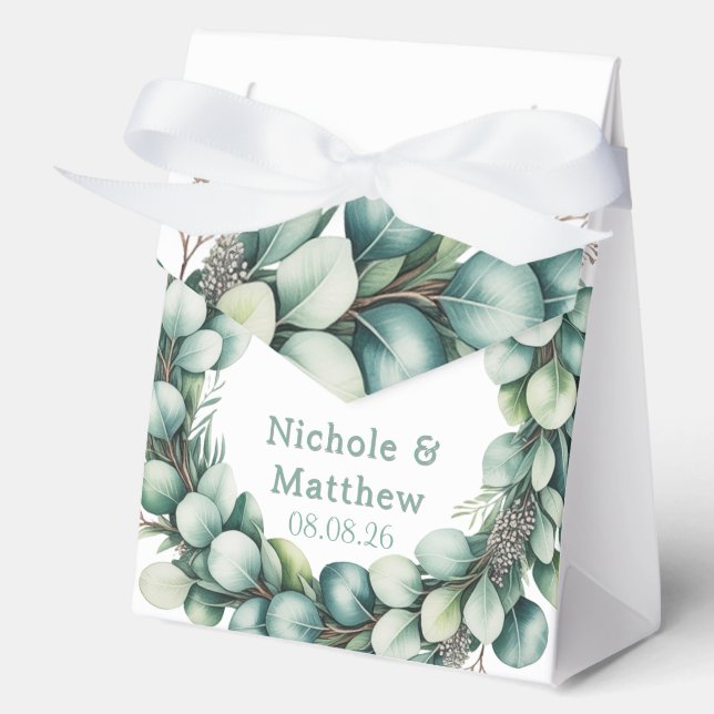 Mint Green & Sage Green Eucalyptus Wedding Geschenkschachtel (Vorderseite)