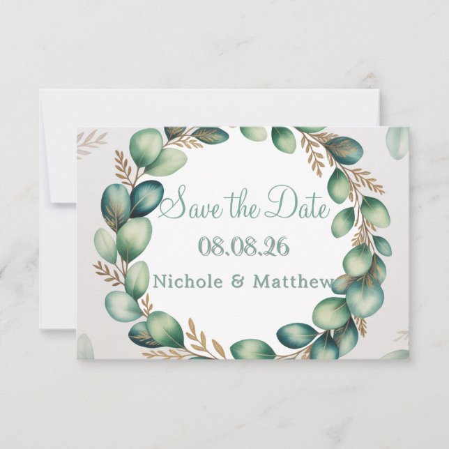 Mint Green & Sage Green Eucalyptus Wedding Save The Date (Vorderseite)