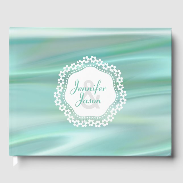 Mint Green Satin Look Wedding Guest Book Gästebuch (Vorderseite)