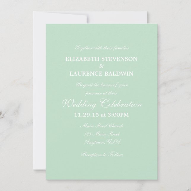 Mint Green Schlicht Simple Wedding Einladung (Vorderseite)