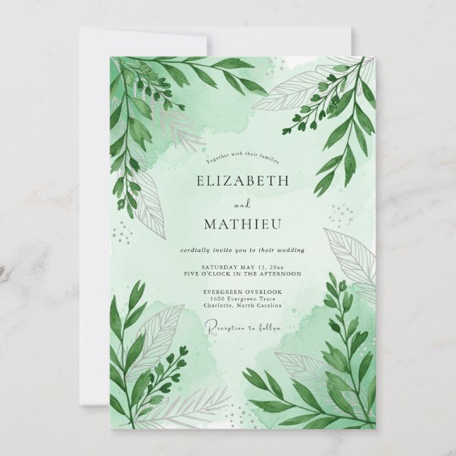 Mint Green Serene Woodland Wedding Einladung (Vorderseite)