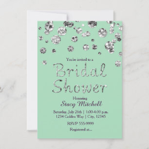 Mint Green Silver Glitzer Bridal Dusche Einladung