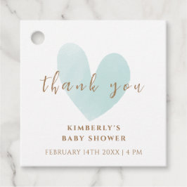 Mint Green Simple Heart Baby Dusche Danke Geschenkanhänger