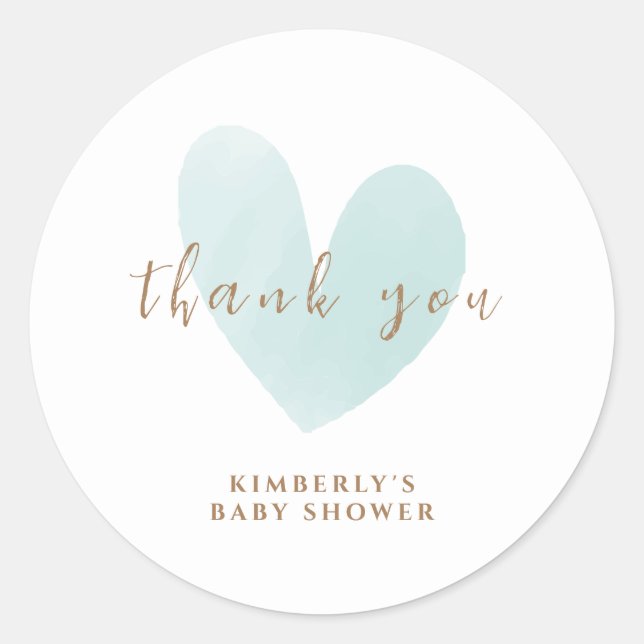 Mint Green Simple Heart Baby Dusche Danke Runder Aufkleber (Vorderseite)
