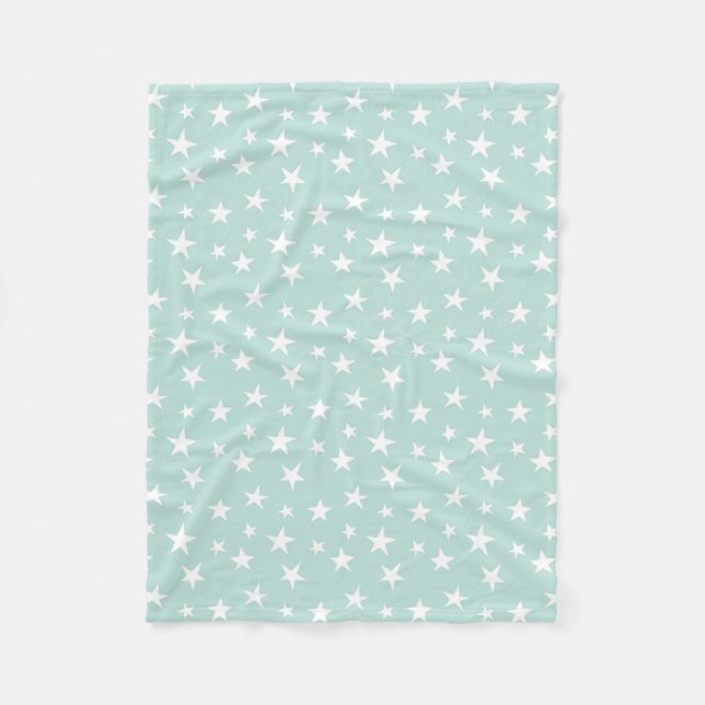 Mint Green Sky White Stars Delicate Pastel Fleecedecke (Vorderseite)