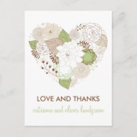 Mint Green Spring Heart Blume Danke Postcard