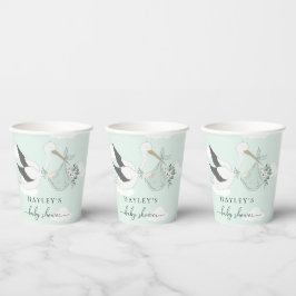 Mint Green Stork Baby Dusche Pappbecher