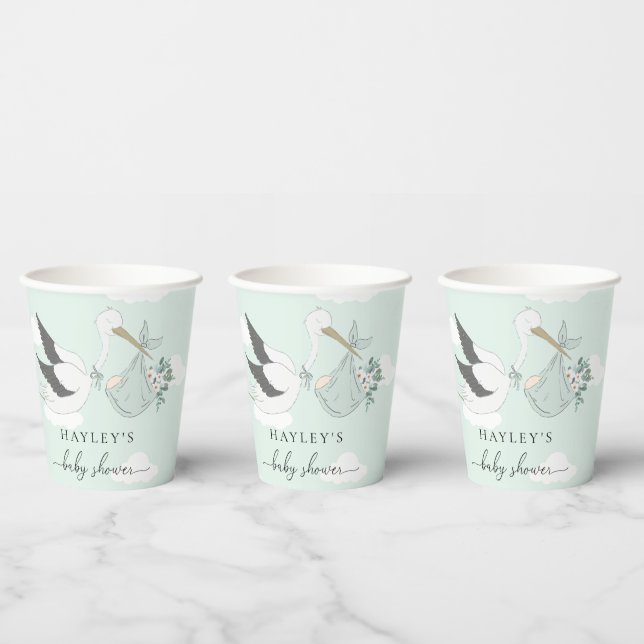 Mint Green Stork Baby Dusche Pappbecher (Multi)