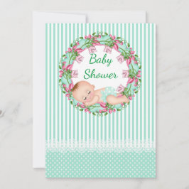 Mint Green Stripe Babydusche Einladung