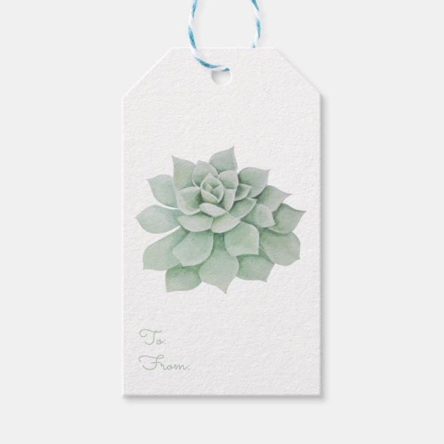 Mint Green Succulent Cactus Watercolor Wedding Geschenkanhänger (Vorderseite)