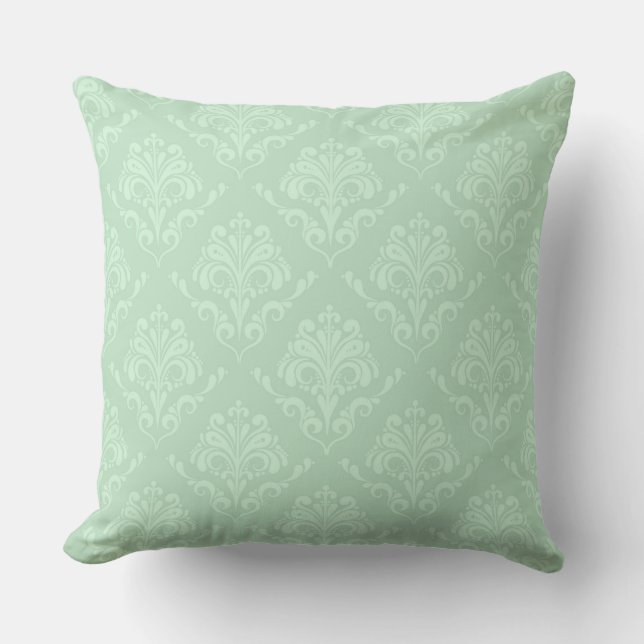 Mint Green Tones Floral Damasks Kissen (Vorderseite)