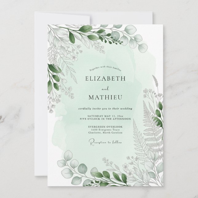 Mint Green Tranquil Fern Wedding Einladung (Vorderseite)