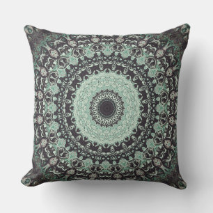 Mint Green und Charcoal Mandala Muster Kissen